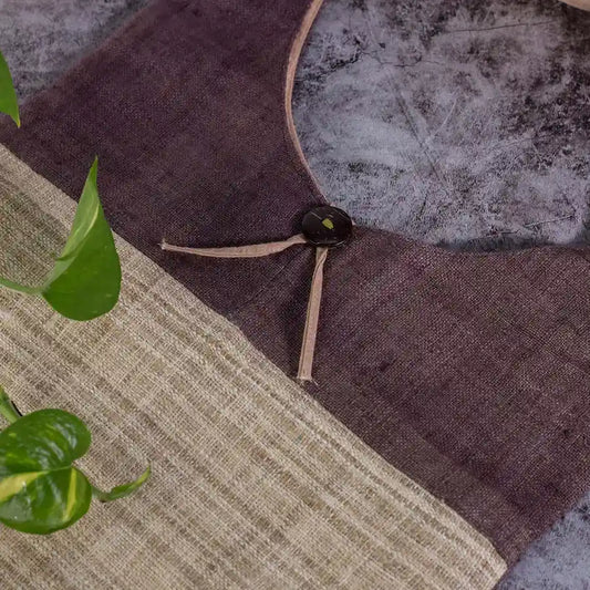 Vindigo shoulder bag brown hemp beige back with tie closure detail