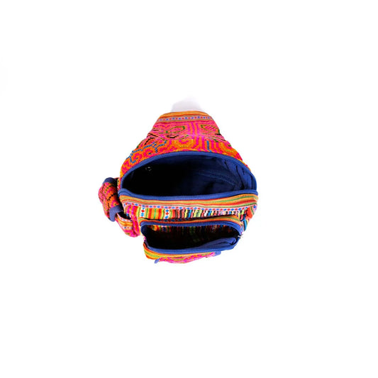 Vindigo pink hemp tribal sling bag open interior view