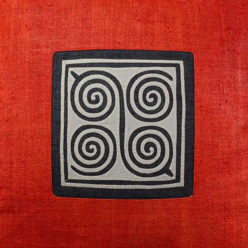 Vindigo red hemp cushion cover close-up of spiral pattern