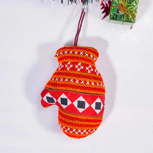 Vindigo red tribal embroidered mitten ornament front view