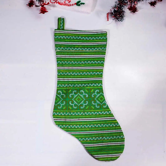 Vindigo green embroidered Christmas stocking front view