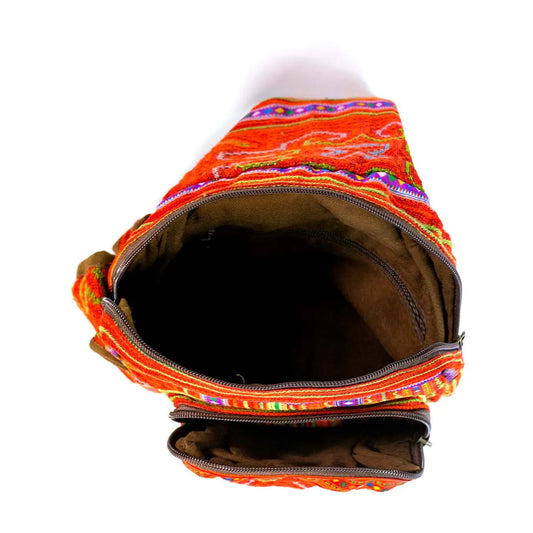 Vindigo red hemp tribal backpack open interior view