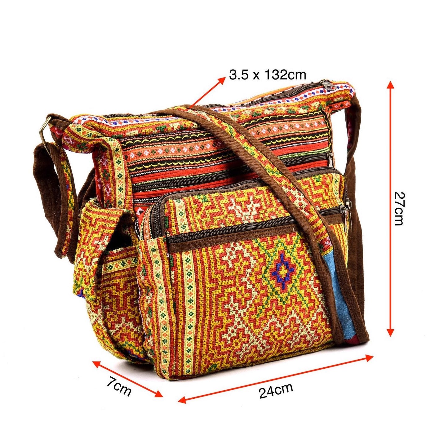 Orange Geo H’mong – Handwoven Hemp Crossbody Bag