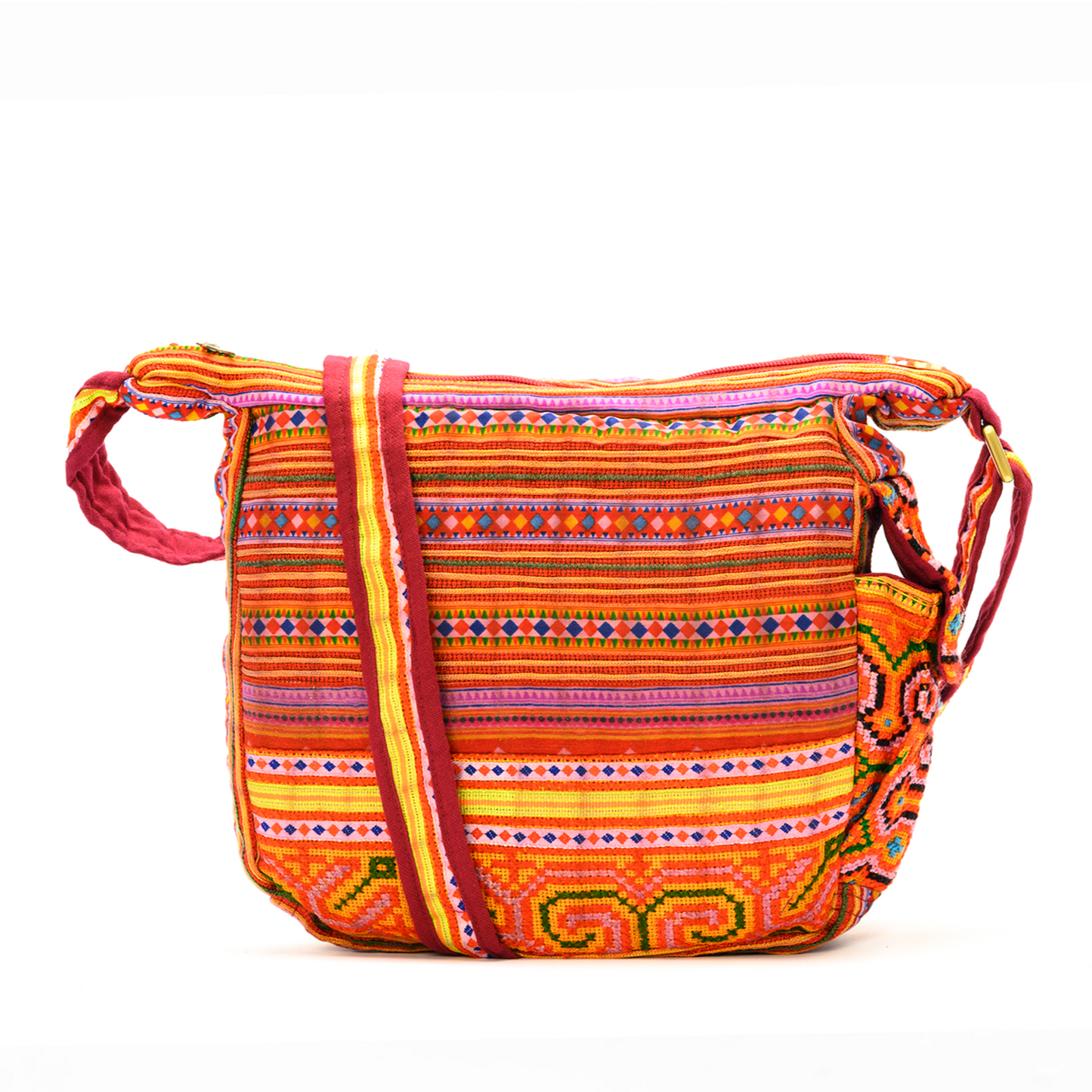 Orange Geo H’mong – Handwoven Hemp Crossbody Bag