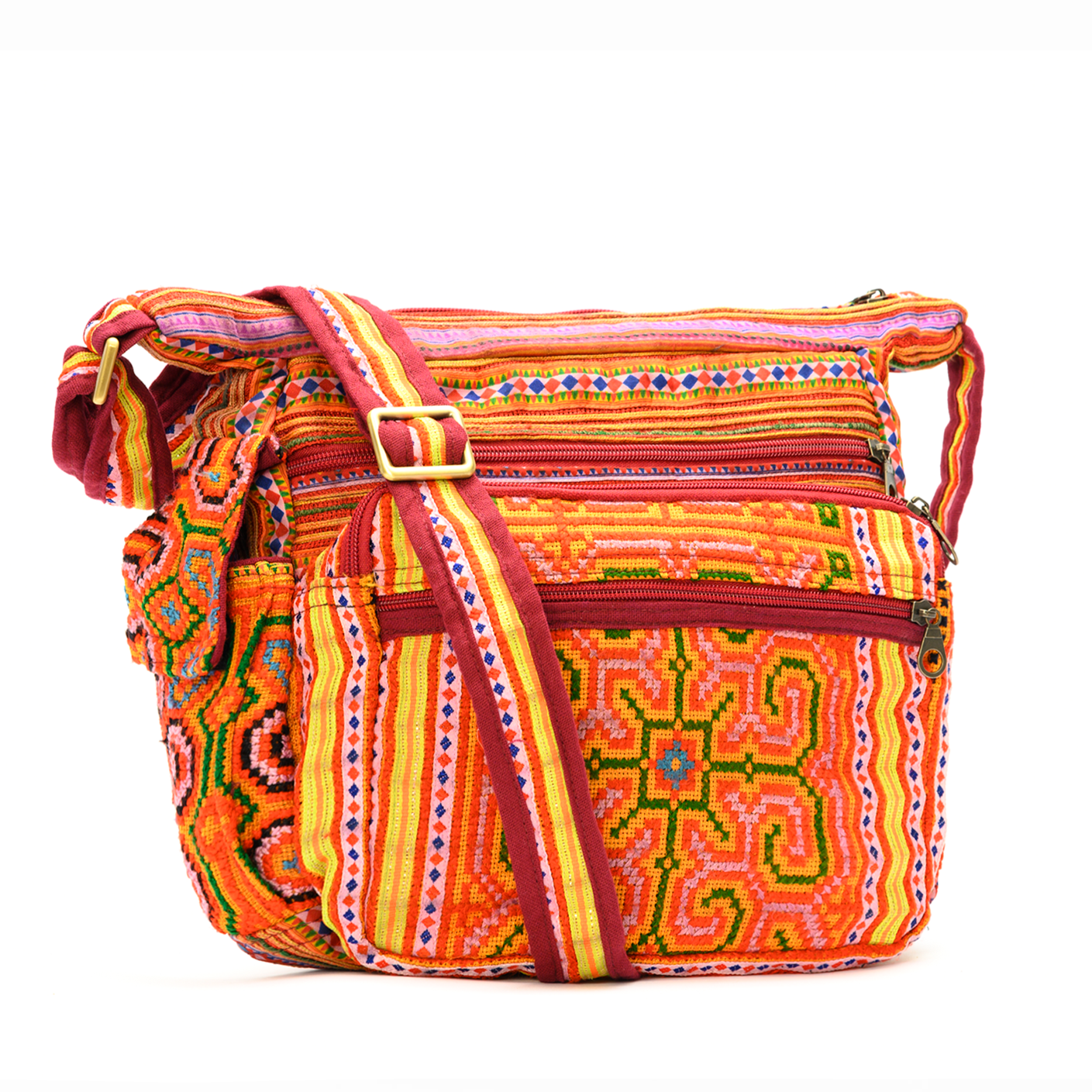 Orange Geo H’mong – Handwoven Hemp Crossbody Bag