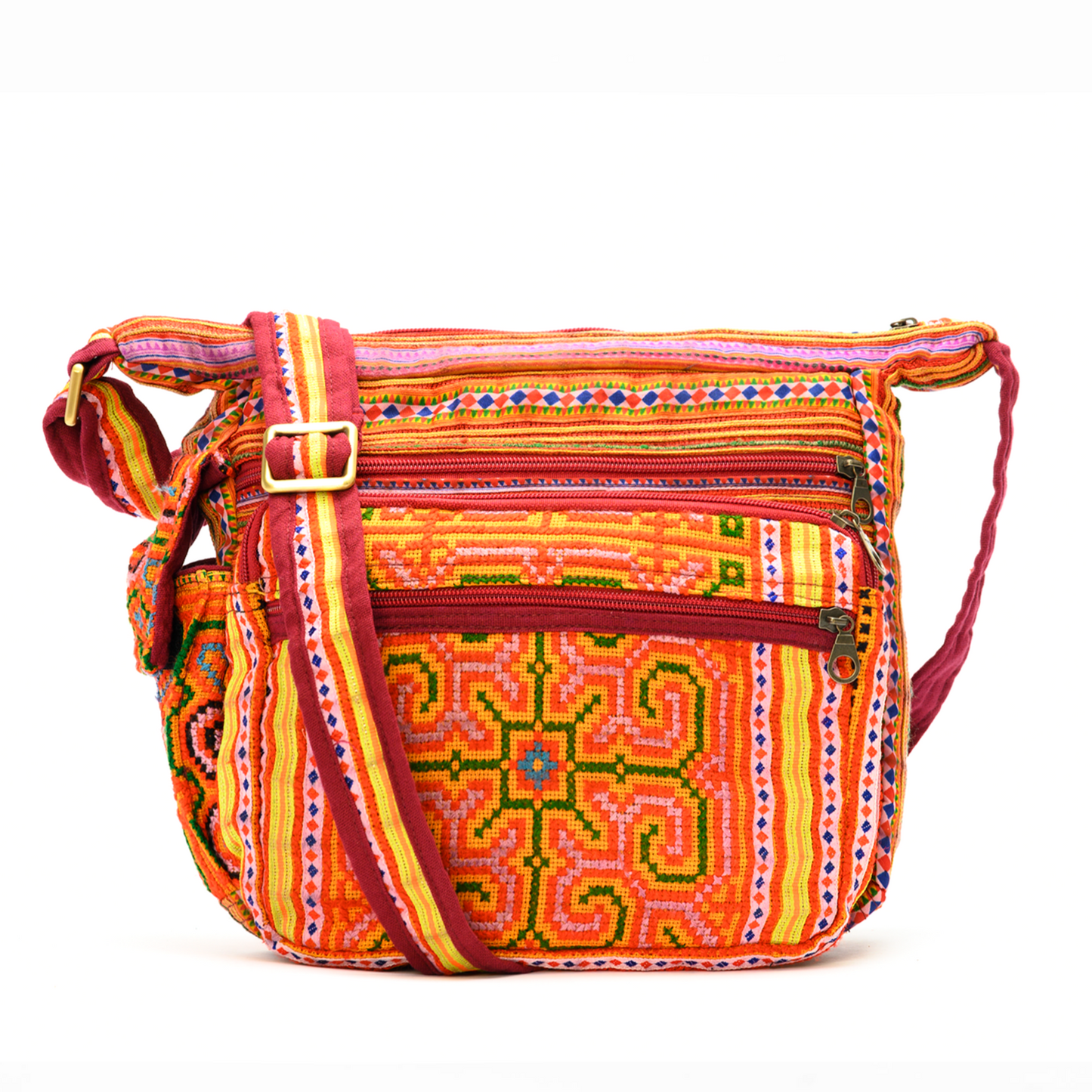 Orange Geo H’mong – Handwoven Hemp Crossbody Bag