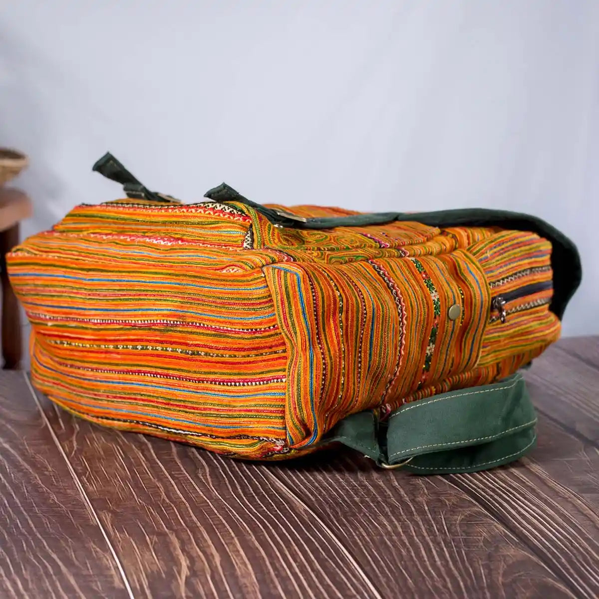 Vindigo yellow embroidered cotton backpack bottom view