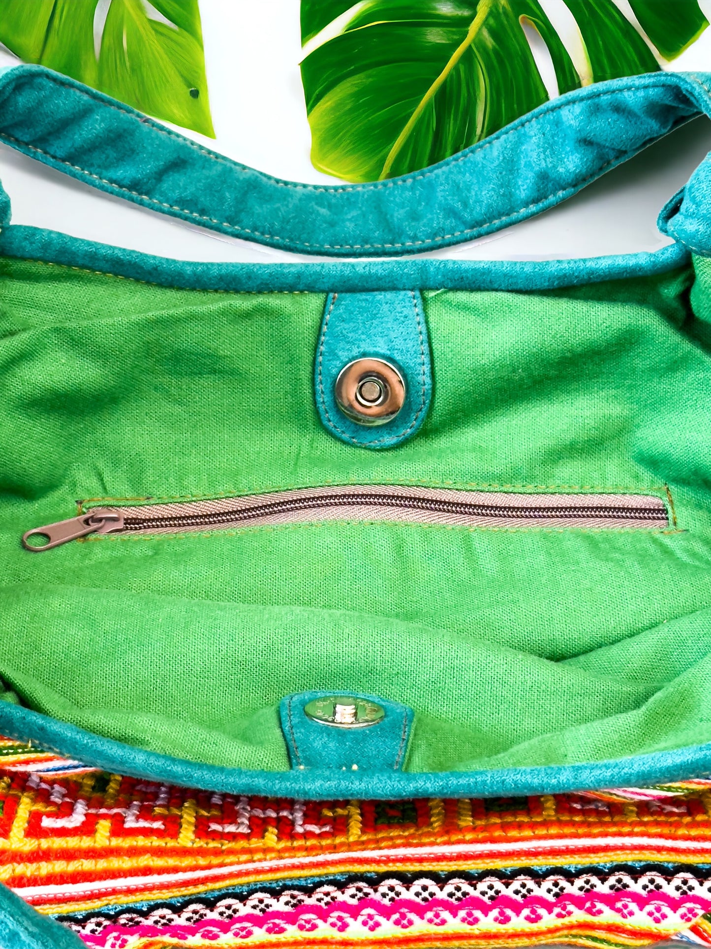 Handmade Orange Embroidered Handbag – Knot Handles, Faux Leather, Green Inner Lining
