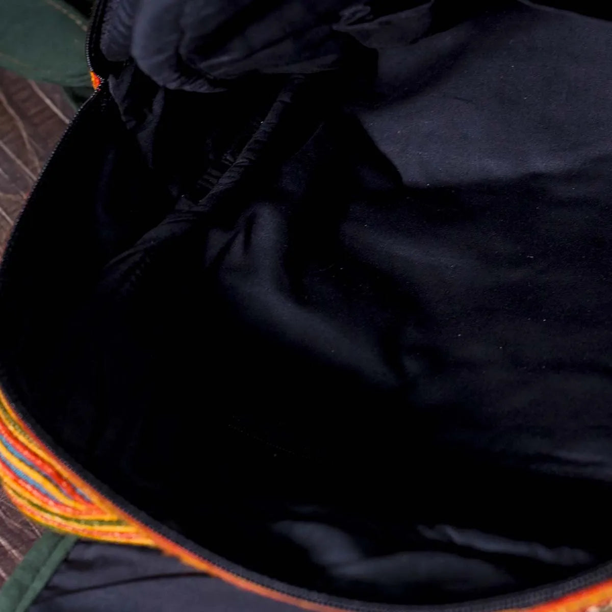 Vindigo yellow embroidered cotton backpack interior view