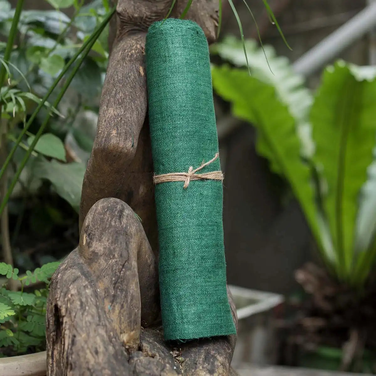 Vindigo green hemp fabric roll outdoor natural lifestyle shot
