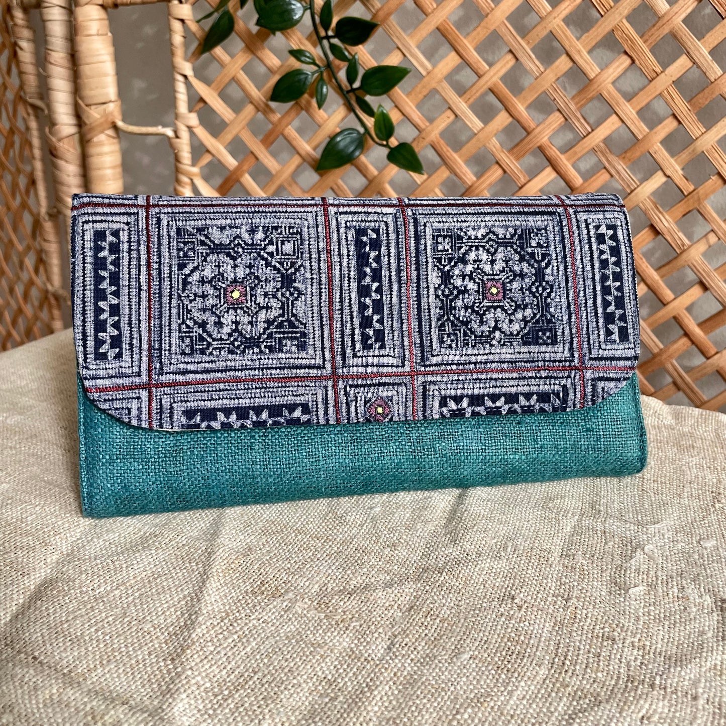 Square H’mong Motif – Skobeloff Hemp Long Purse