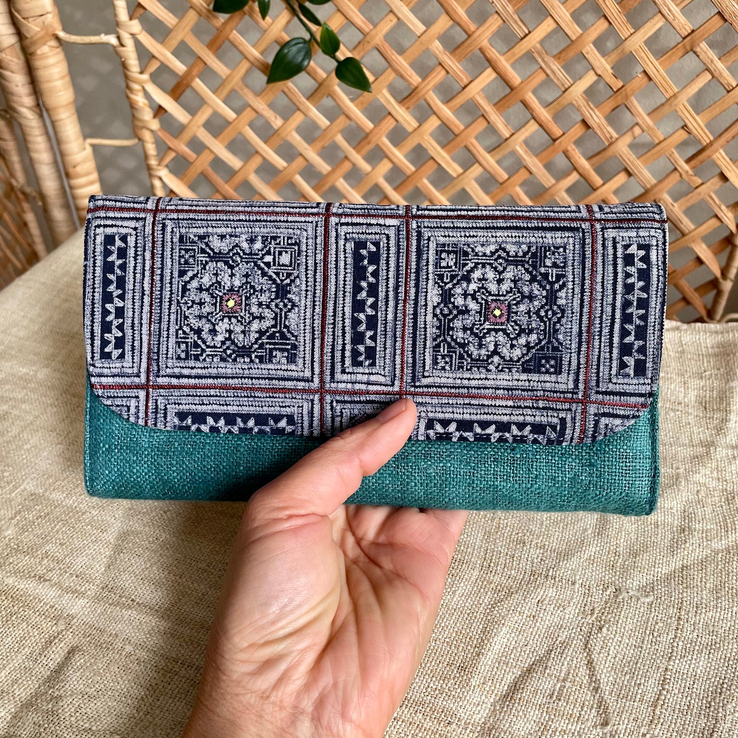 Square H’mong Motif – Skobeloff Hemp Long Purse