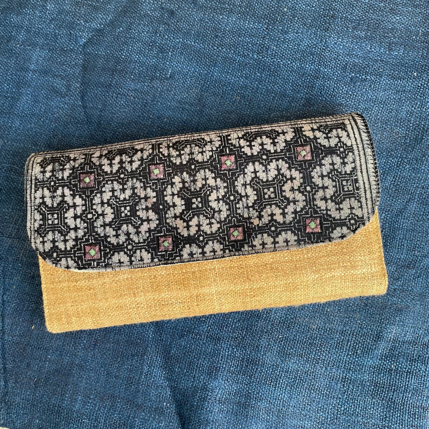 Indigo Cross Pattern H’mong – Boho Hemp Long Purse