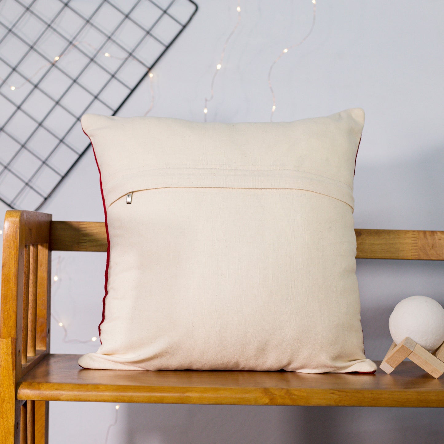 Blue H’mong Embroidery – Red Hemp Cushion Cover