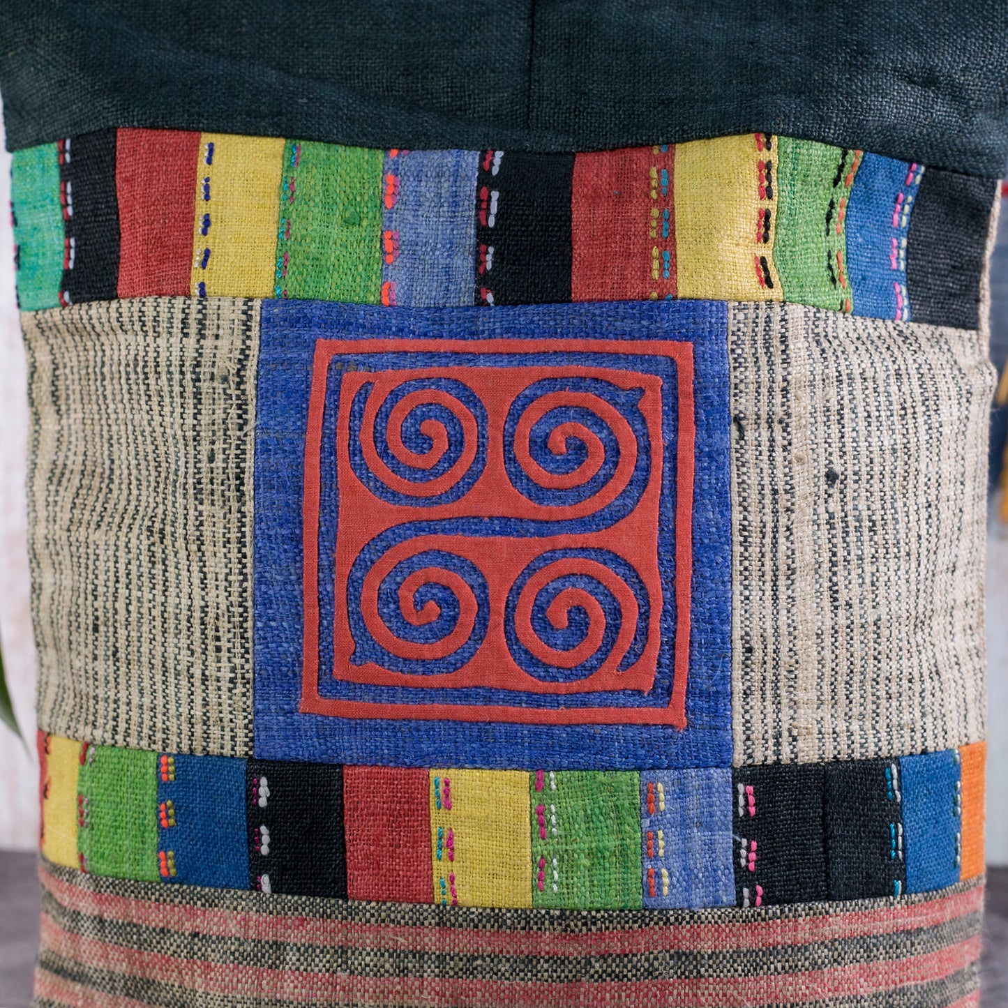 Blue Patch Pink Stiching – Dark Teal Hemp Tote Bag