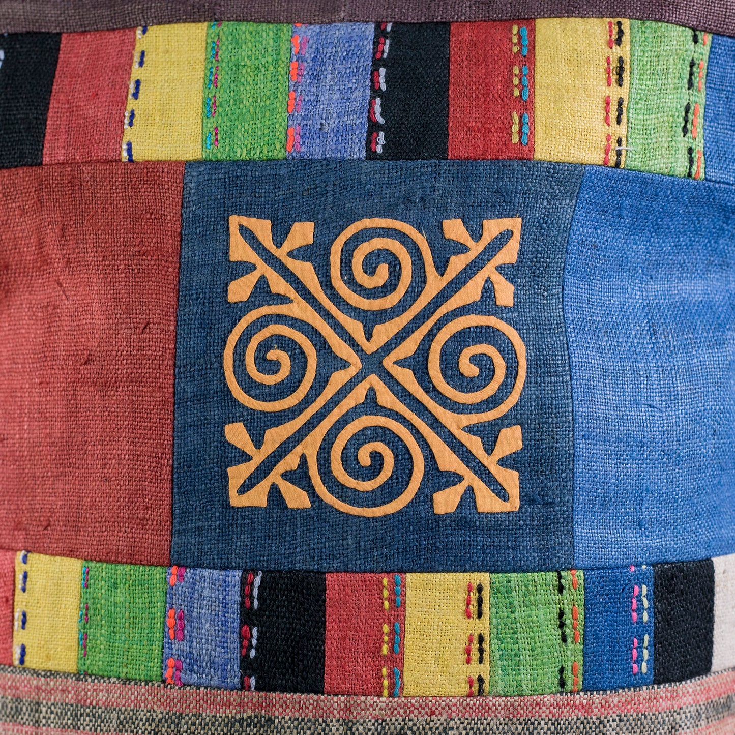Blue Patch Orange Embroidery – Brown Hemp Tote Bag