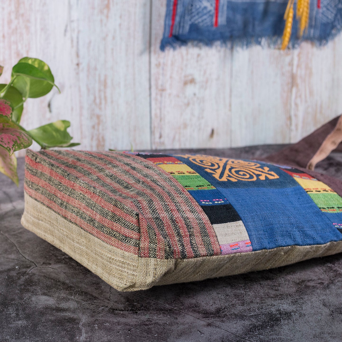 Blue Patch Pink Stiching – Dark Teal Hemp Tote Bag
