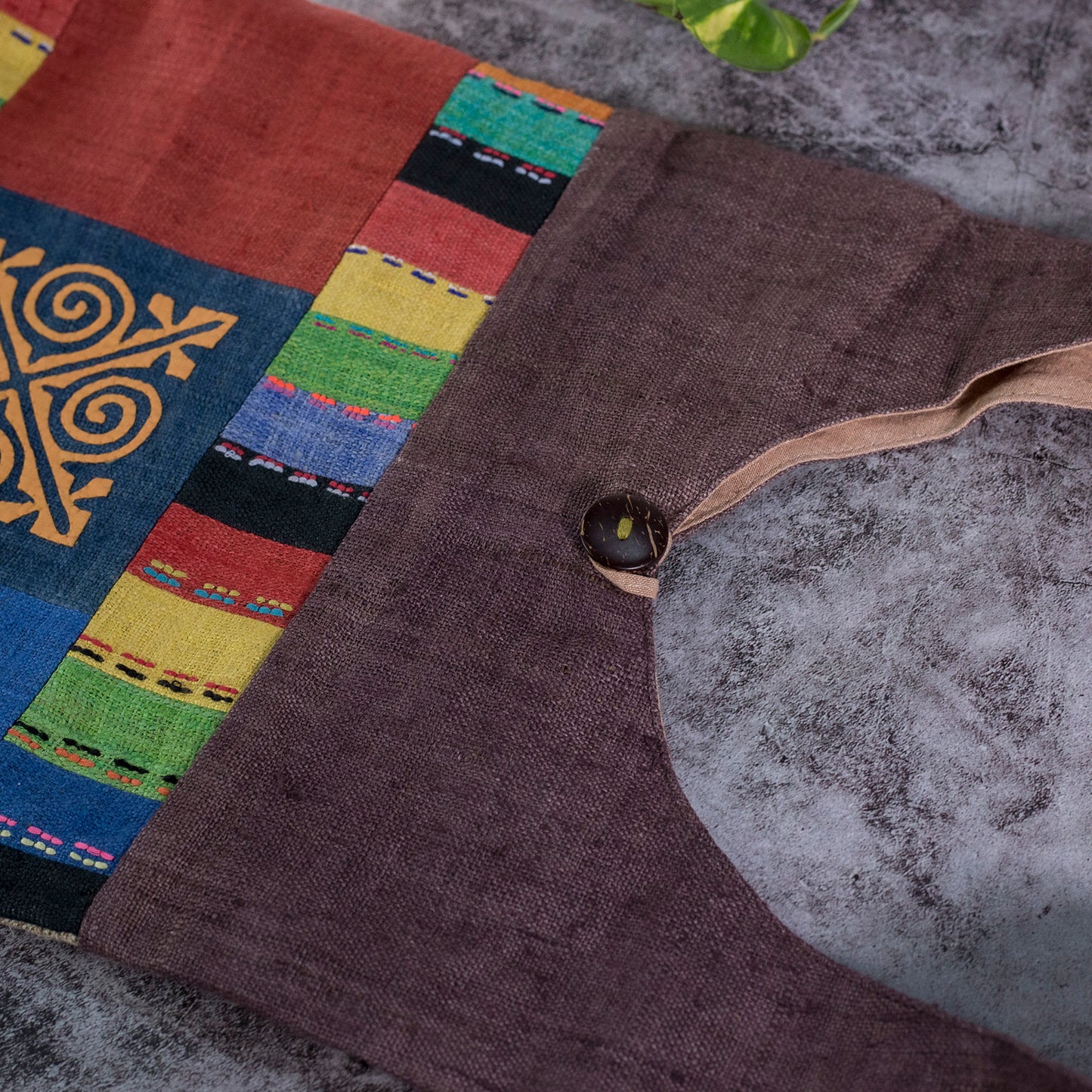 Blue Patch Orange Embroidery – Brown Hemp Tote Bag