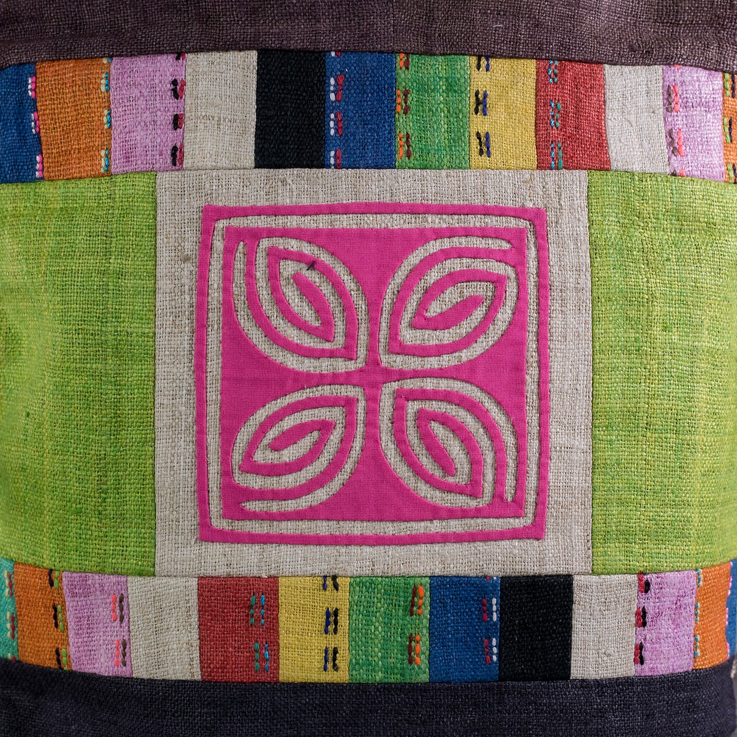 Green Patch Pink Embroidery – Brown Hemp Tote Bag