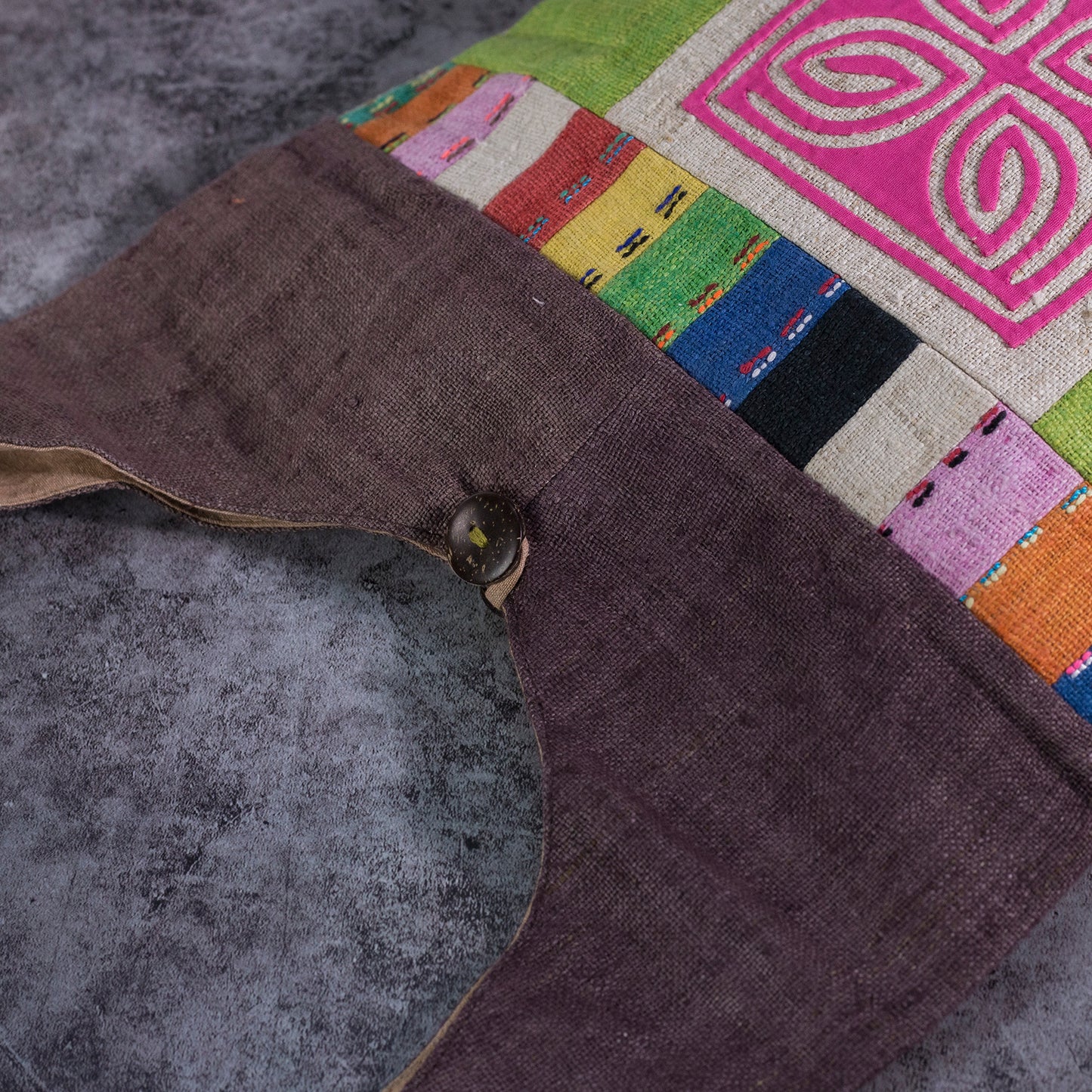 Green Patch Pink Embroidery – Brown Hemp Tote Bag
