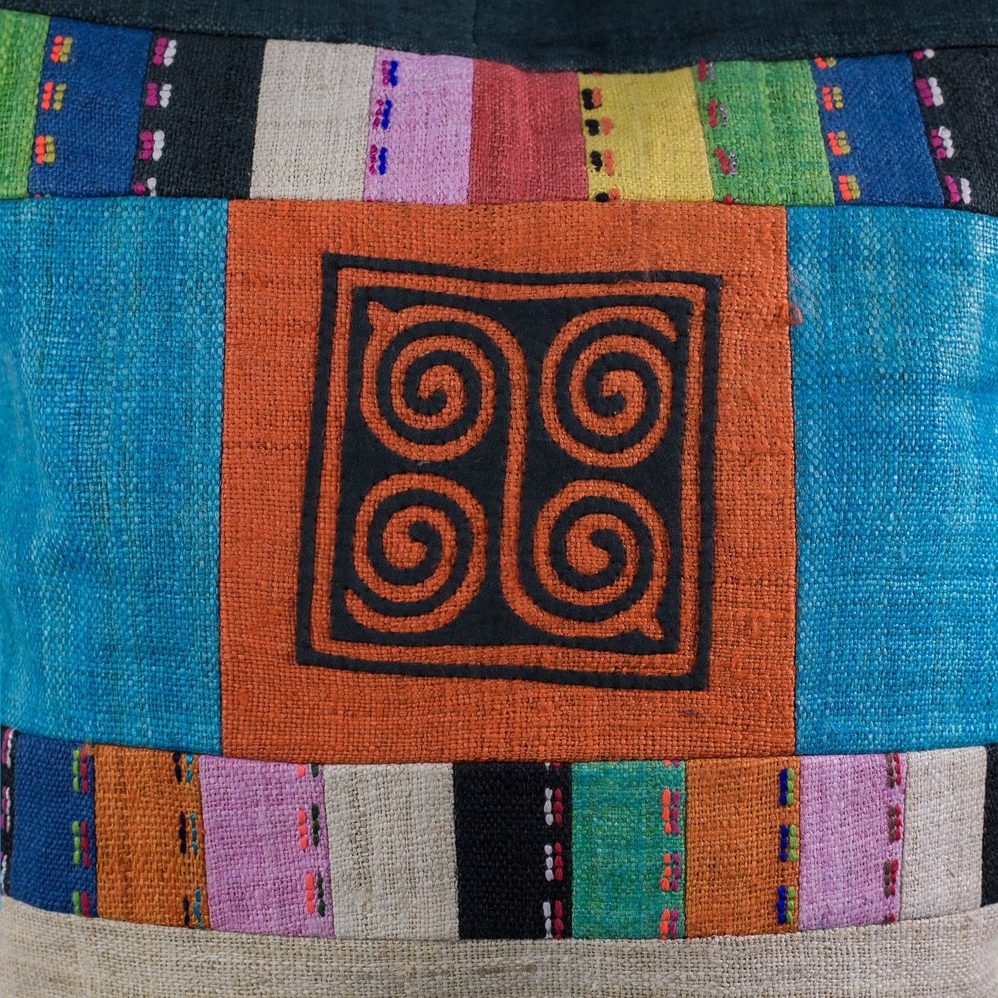 Orange Patch Black Threadwork – Teal Hemp Tote Bag