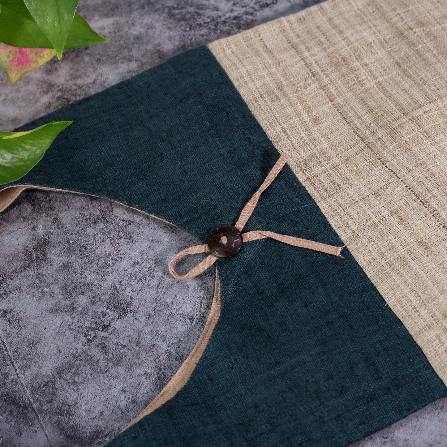 Orange Patch Black Threadwork – Teal Hemp Tote Bag