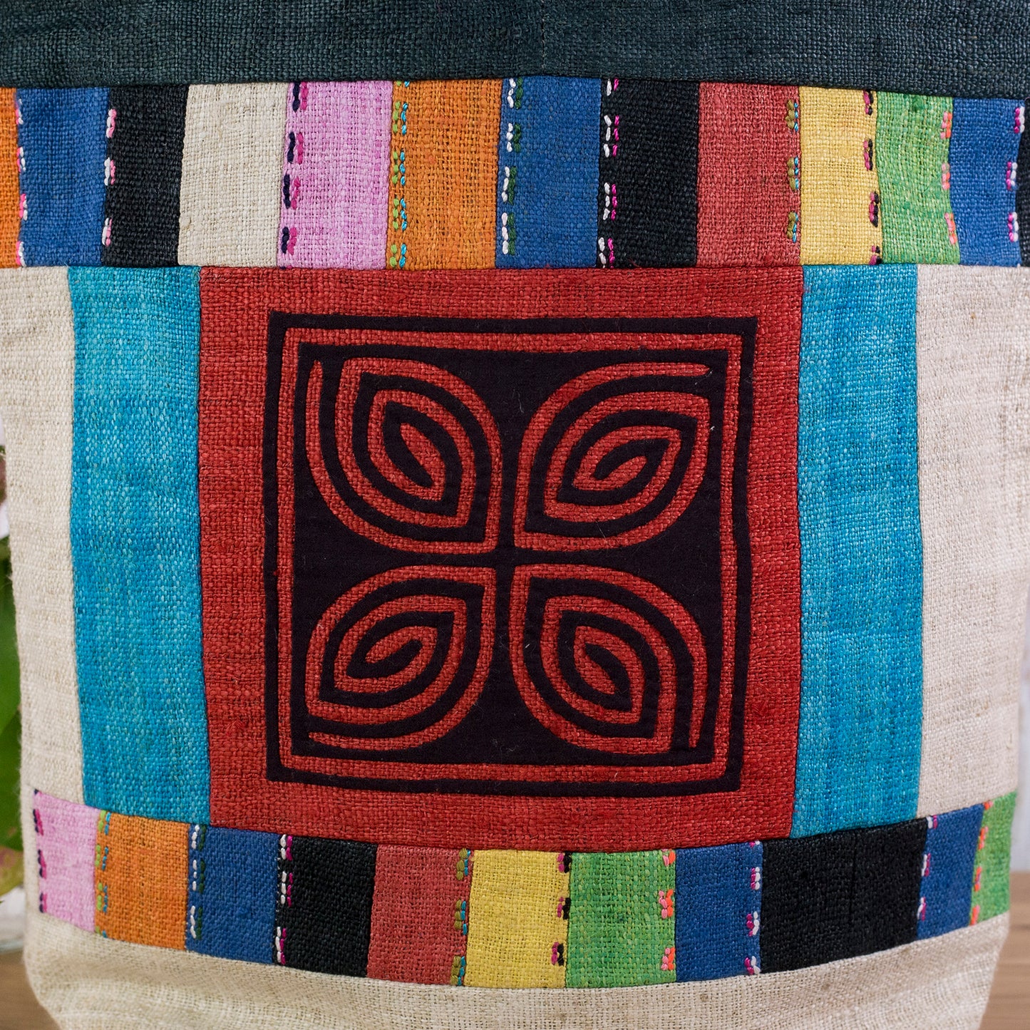 Red Patch Black Embroidery - Teal Hemp Tote Bag