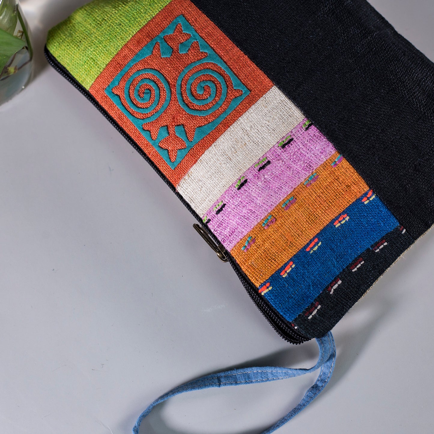 Turquoise Spiral H’mong – Black Hemp Cosmetic Bag