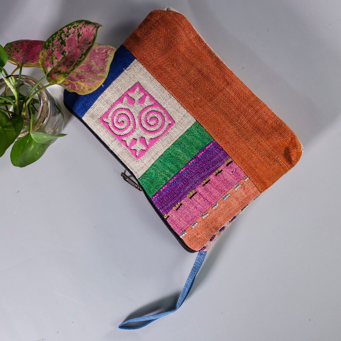 Orange Hemp Cosmetic Bag – H’Mong Hand Embroidery