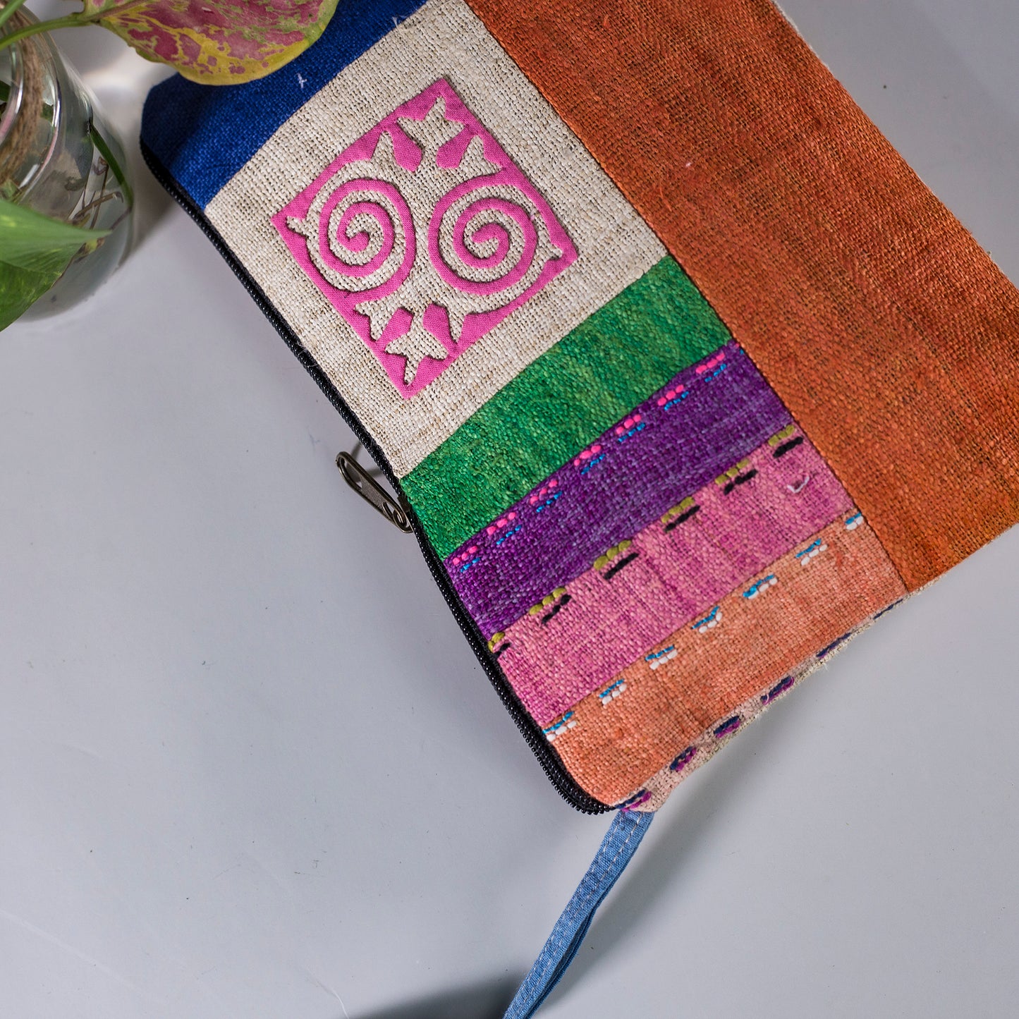 Orange Hemp Cosmetic Bag – H’Mong Hand Embroidery