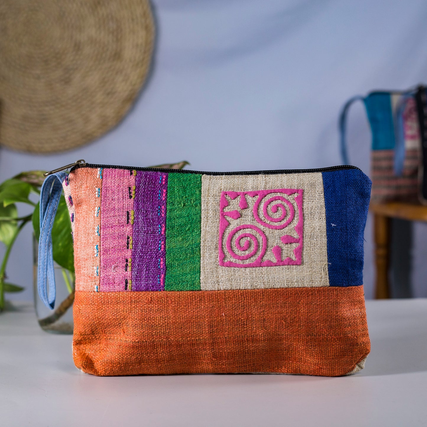 Orange Hemp Cosmetic Bag – H’Mong Hand Embroidery