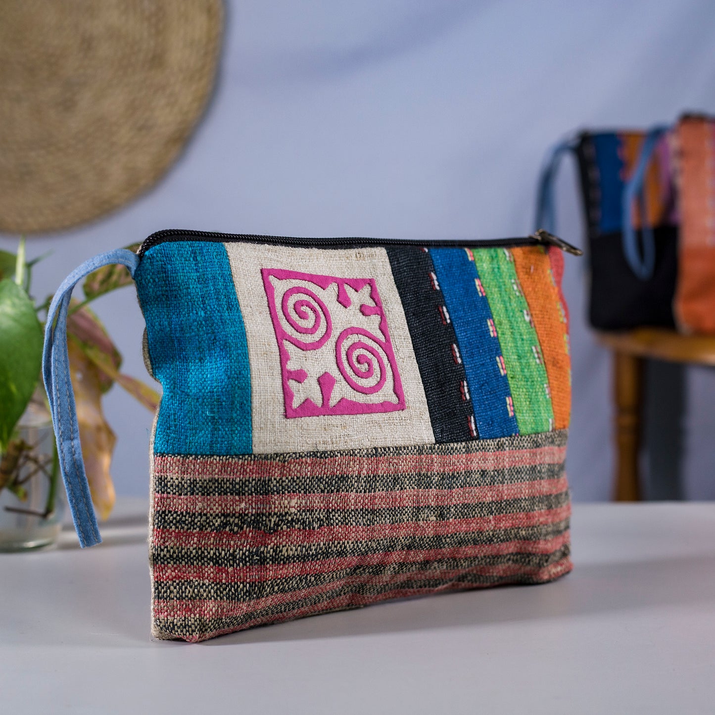 Pink Spiral H’mong – Multicolor Hemp Cosmetic Bag