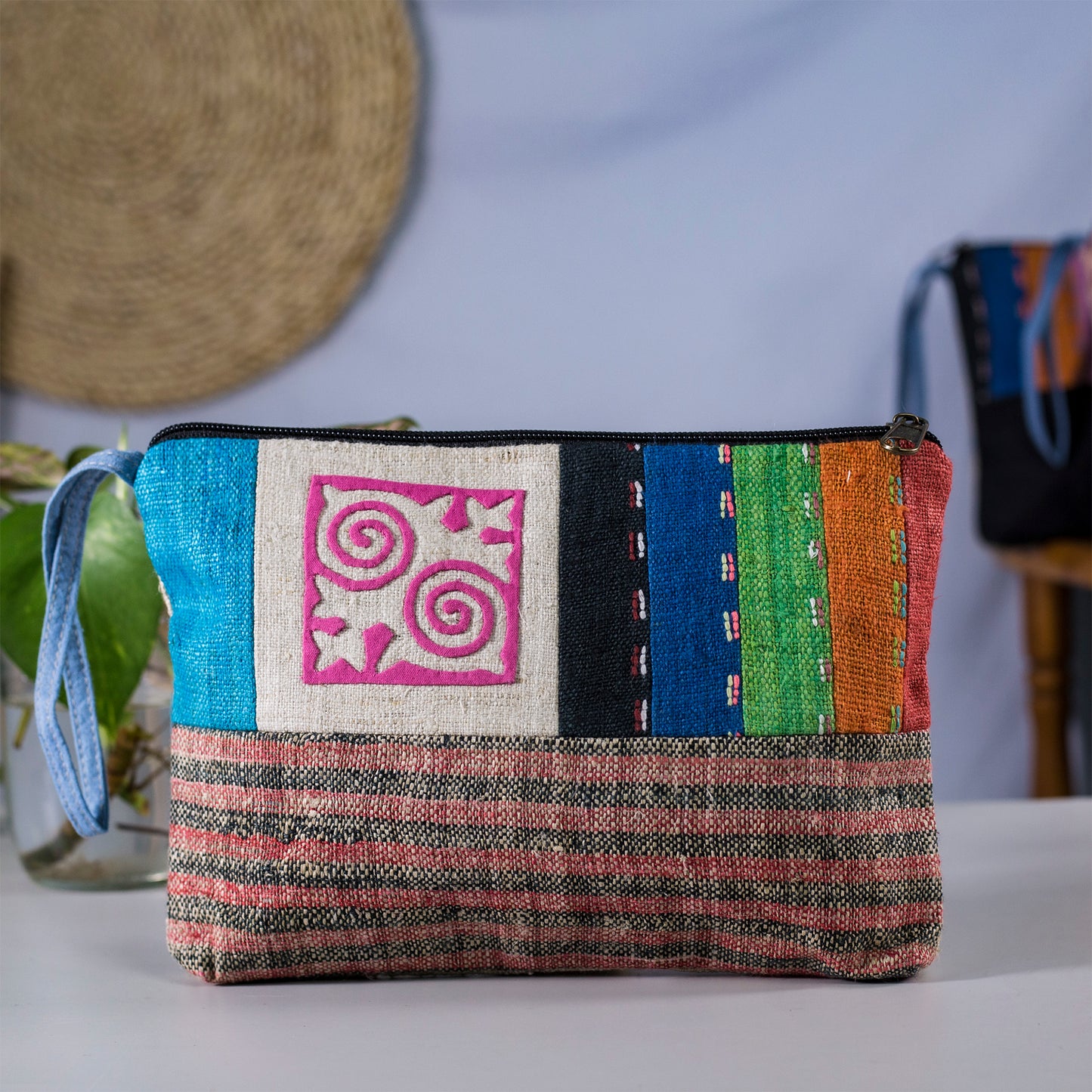 Pink Spiral H’mong – Multicolor Hemp Cosmetic Bag