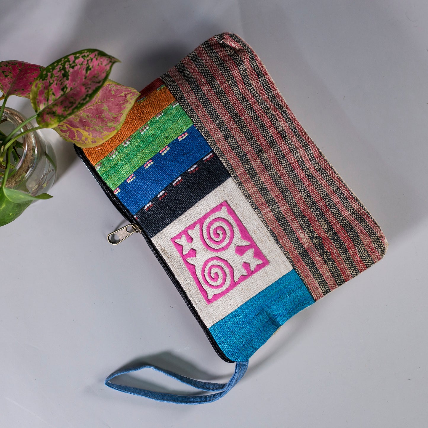 Pink Spiral H’mong – Multicolor Hemp Cosmetic Bag
