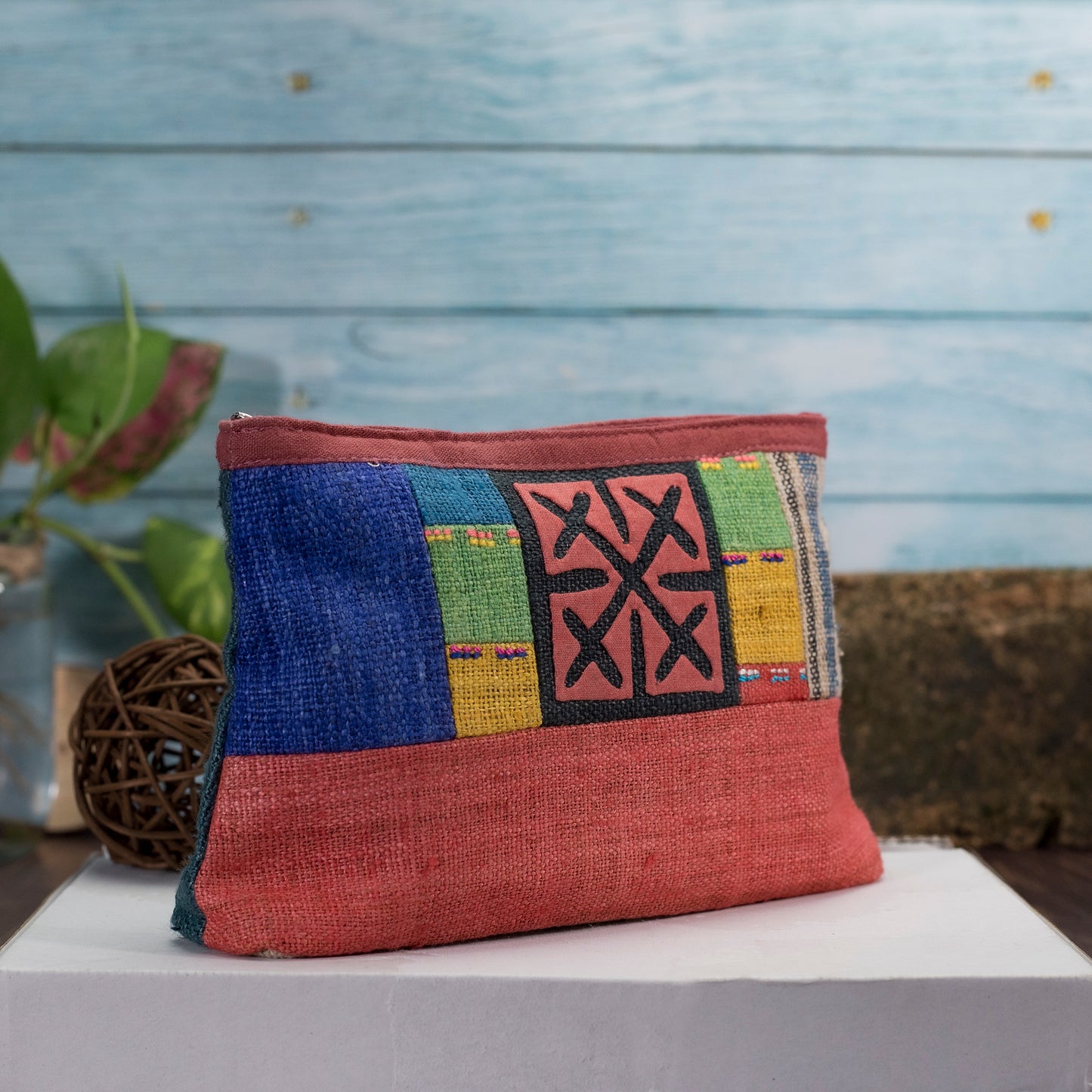 Red Cross Stitch H’mong – Hemp Cosmetic Bag
