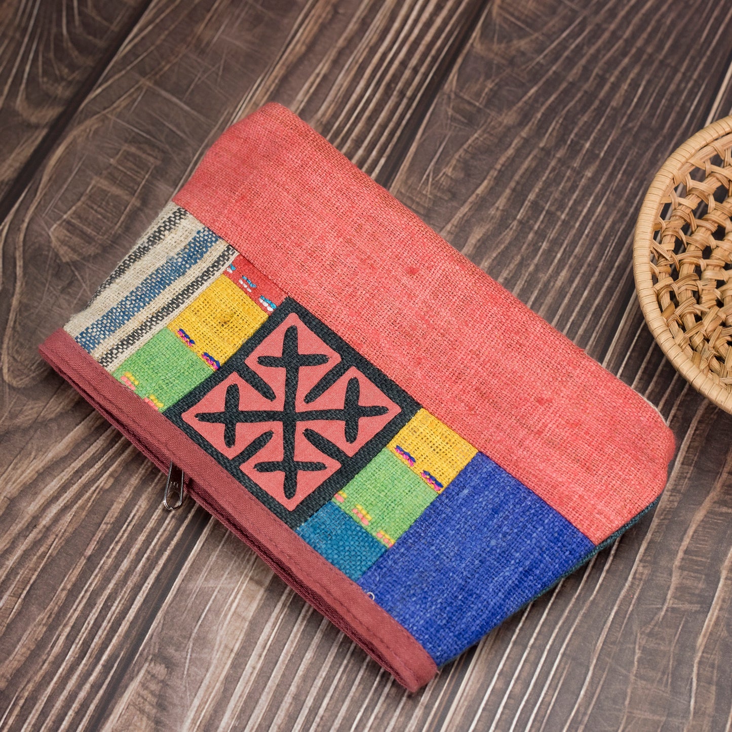 Red Cross Stitch H’mong – Hemp Cosmetic Bag