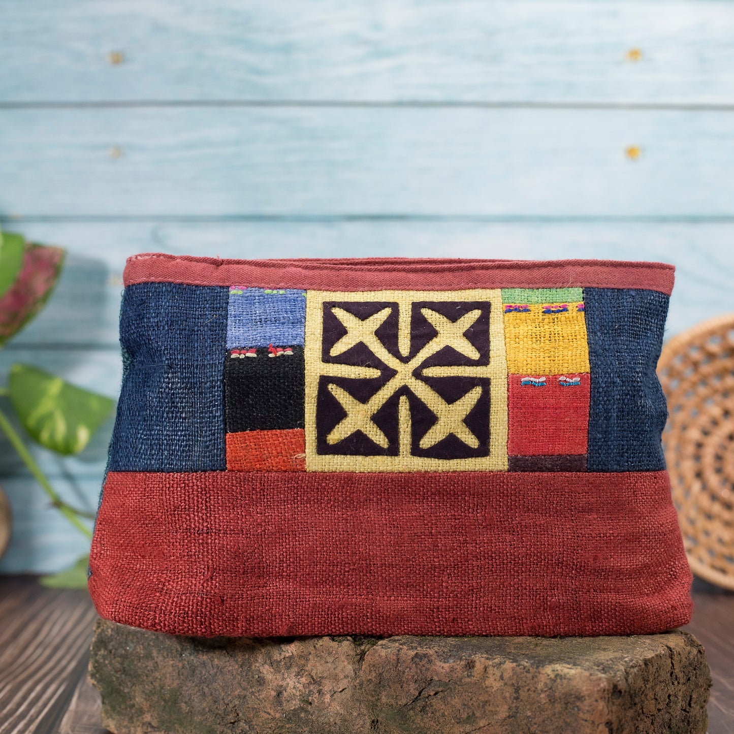 Yellow Cross Stitch H’mong – Red Hemp Cosmetic Bag