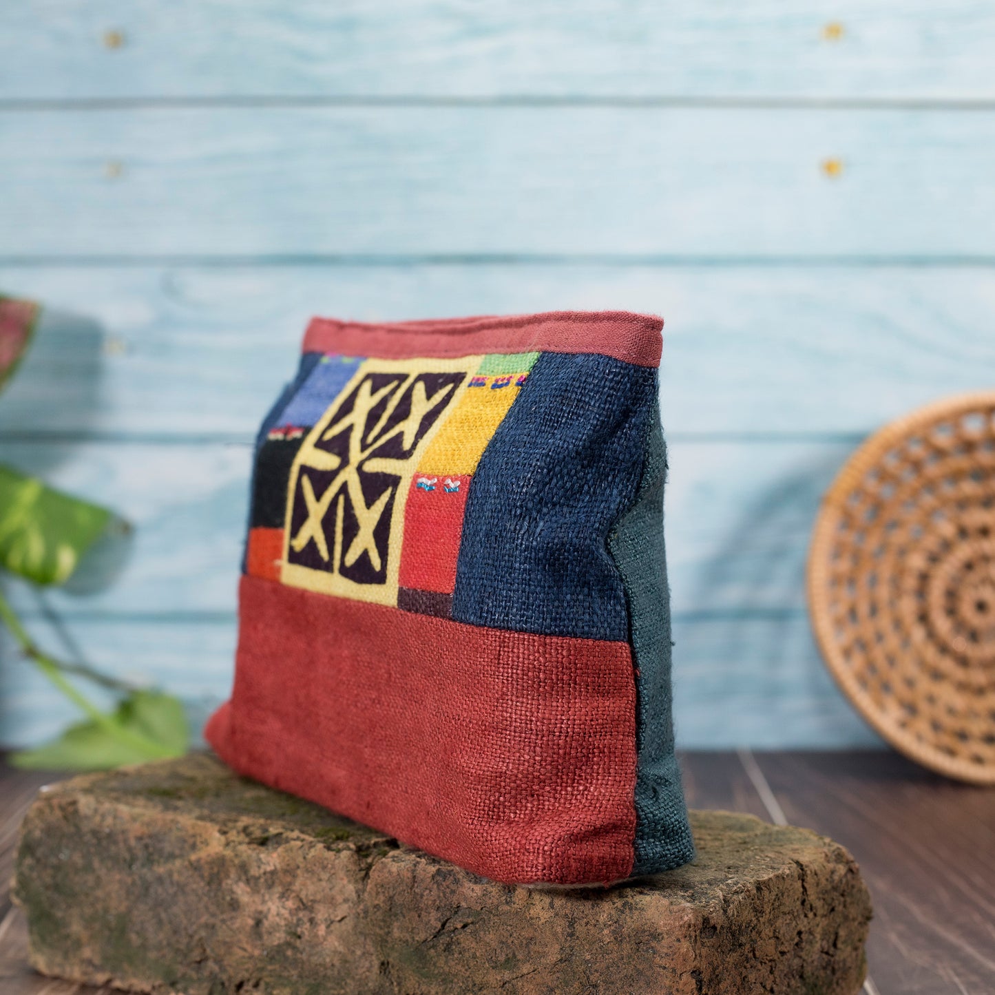 Yellow Cross Stitch H’mong – Red Hemp Cosmetic Bag