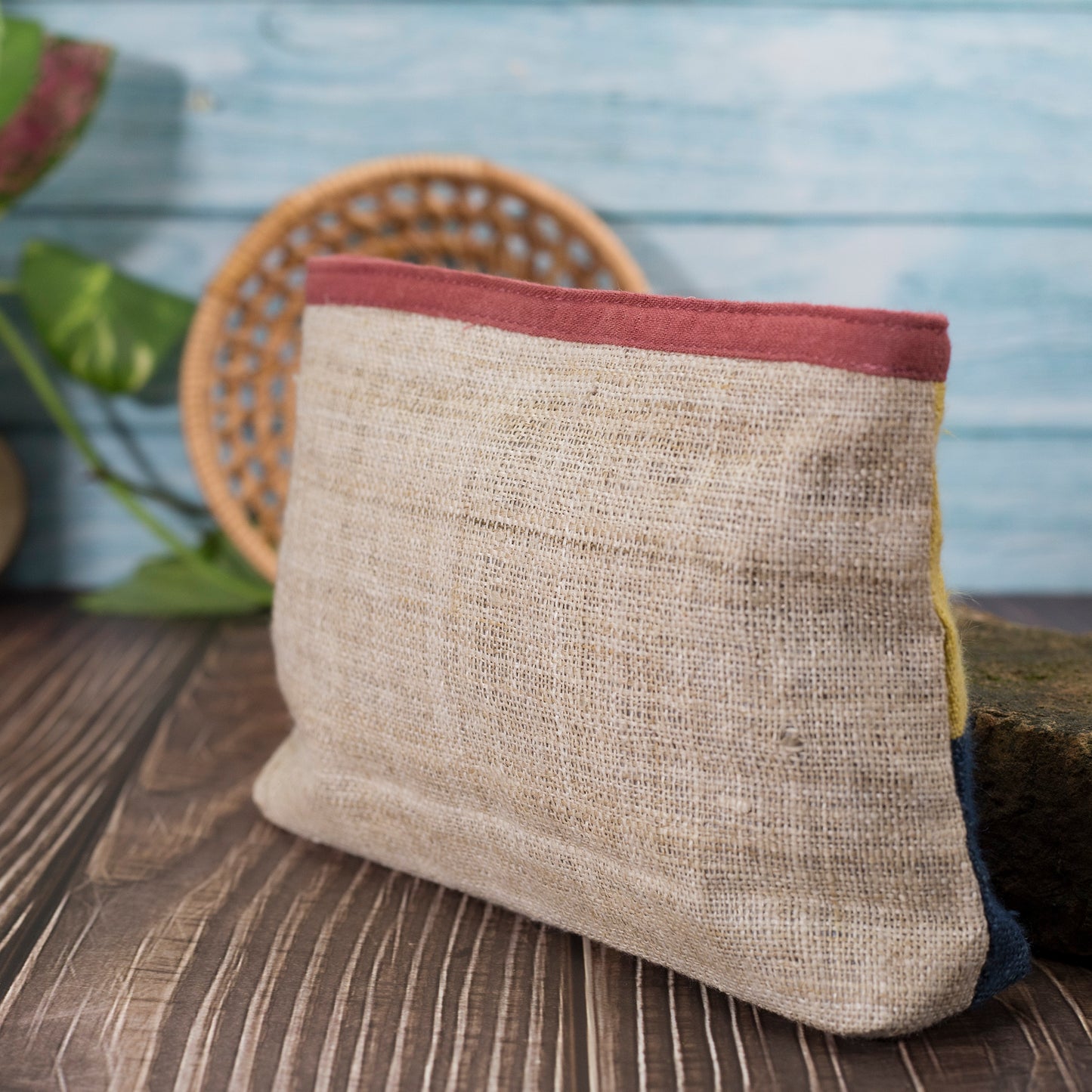 Pink Cross Stitch H’mong – Blue Hemp Cosmetic Bag