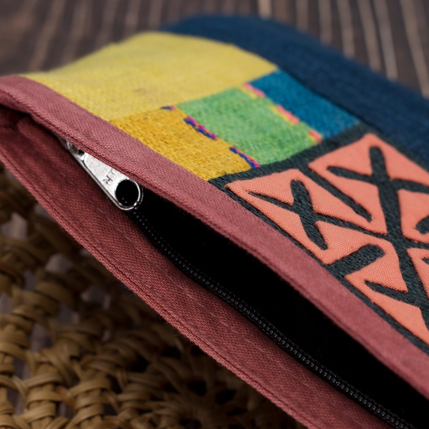 Pink Cross Stitch H’mong – Blue Hemp Cosmetic Bag