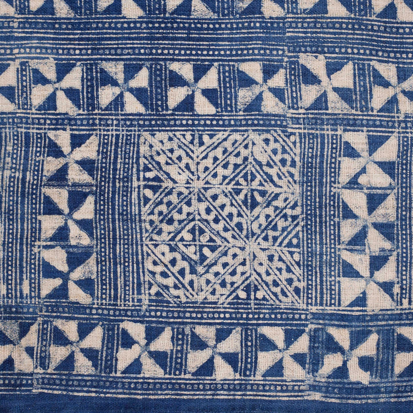 Handwoven hemp fabric, batik indigo color, H'mong sun and flower pattern