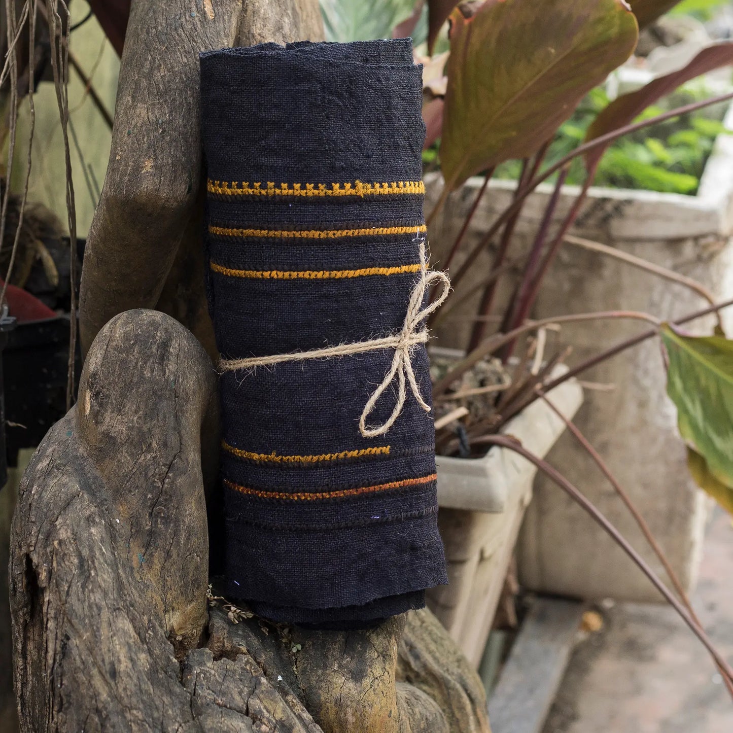 Vintage cross-stitch embroidery roll, labyrinth pattern