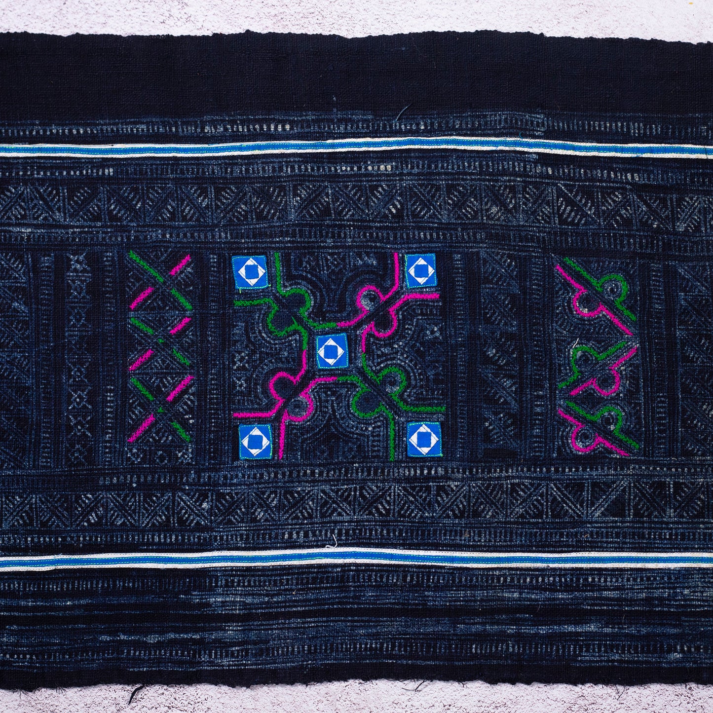 Patterned Indigo H’mong – Handwoven Hemp Textile