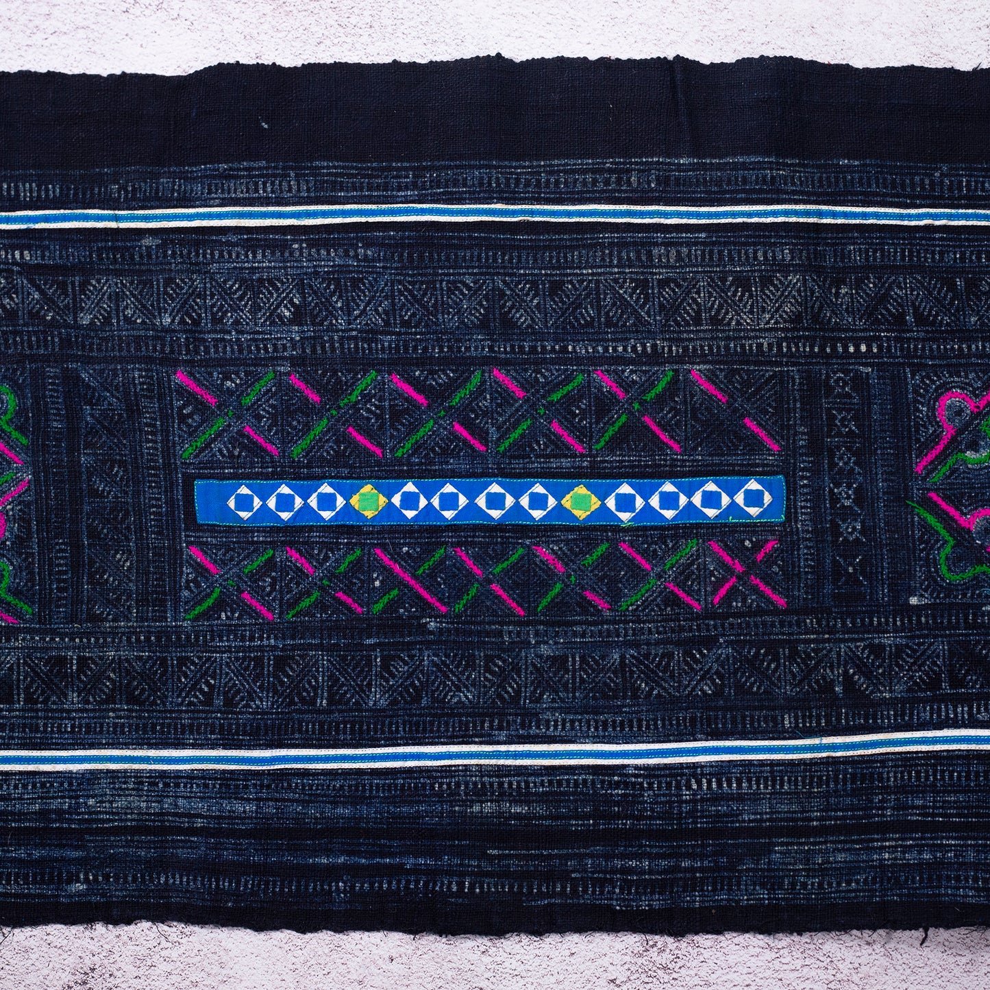 Patterned Indigo H’mong – Handwoven Hemp Textile