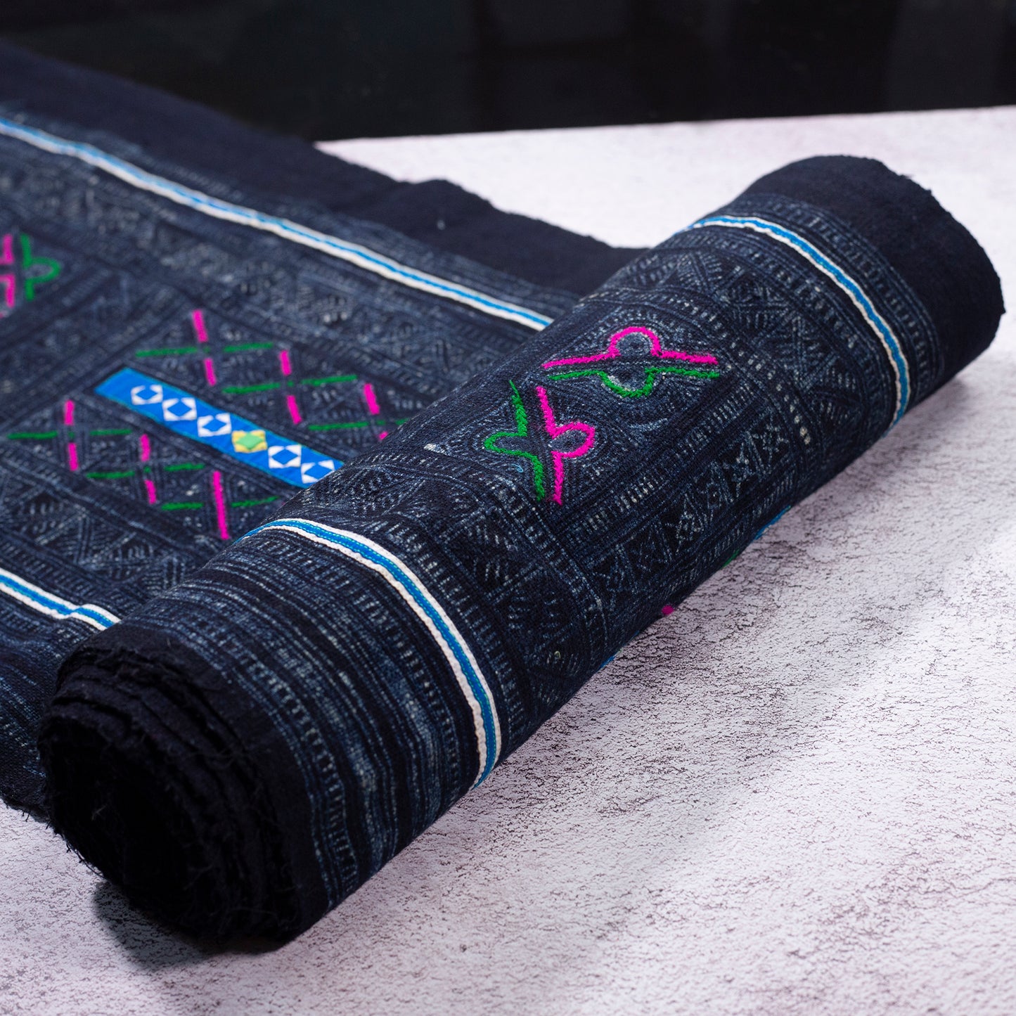 Patterned Indigo H’mong – Handwoven Hemp Textile