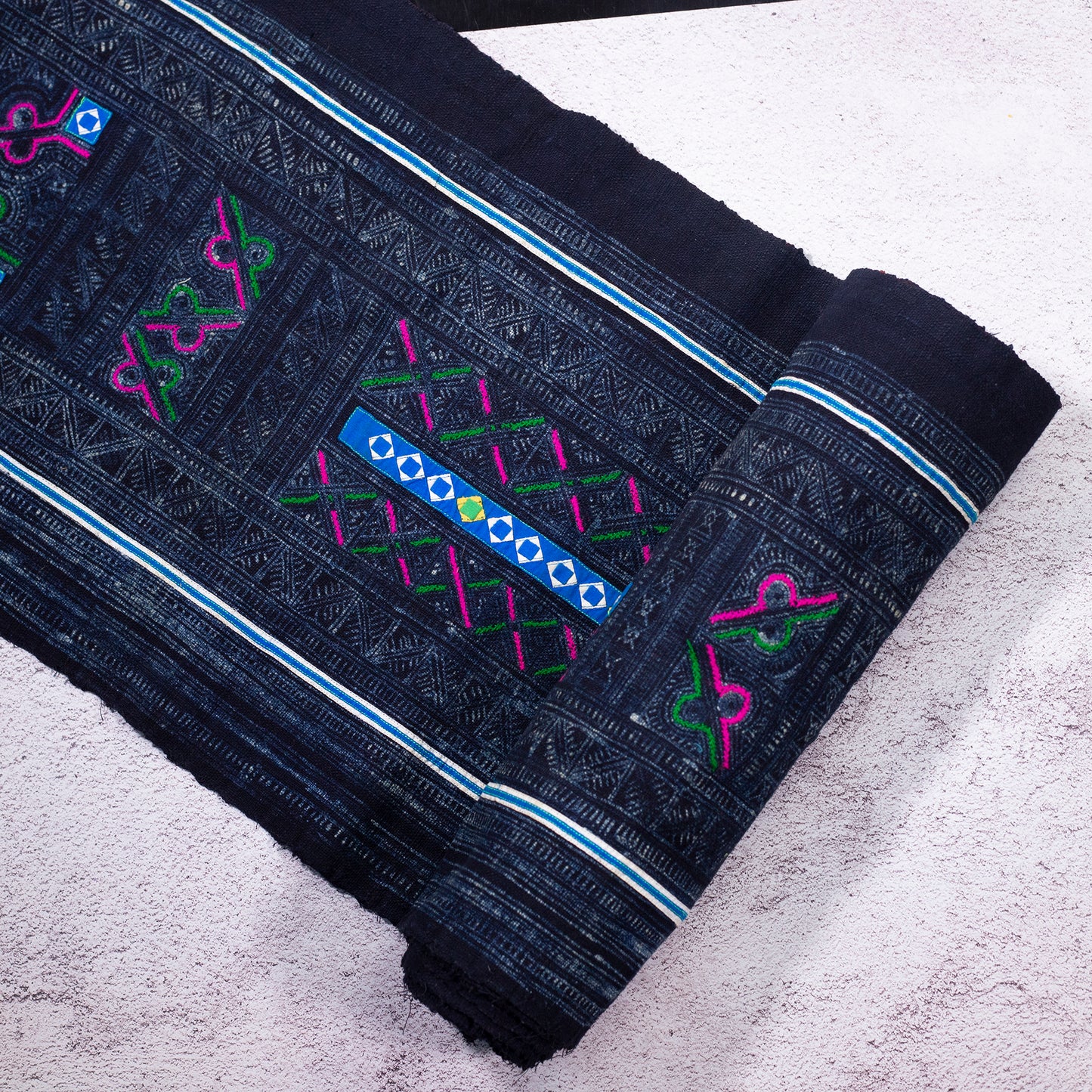 Patterned Indigo H’mong – Handwoven Hemp Textile