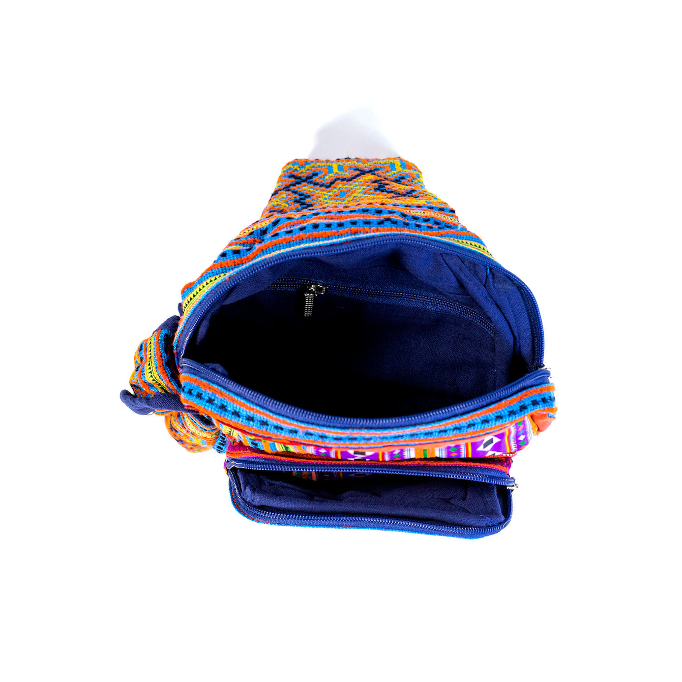 Boho-style linen, embroidery Sling bag, H'mong tribal pattern in PURPLE silk thread