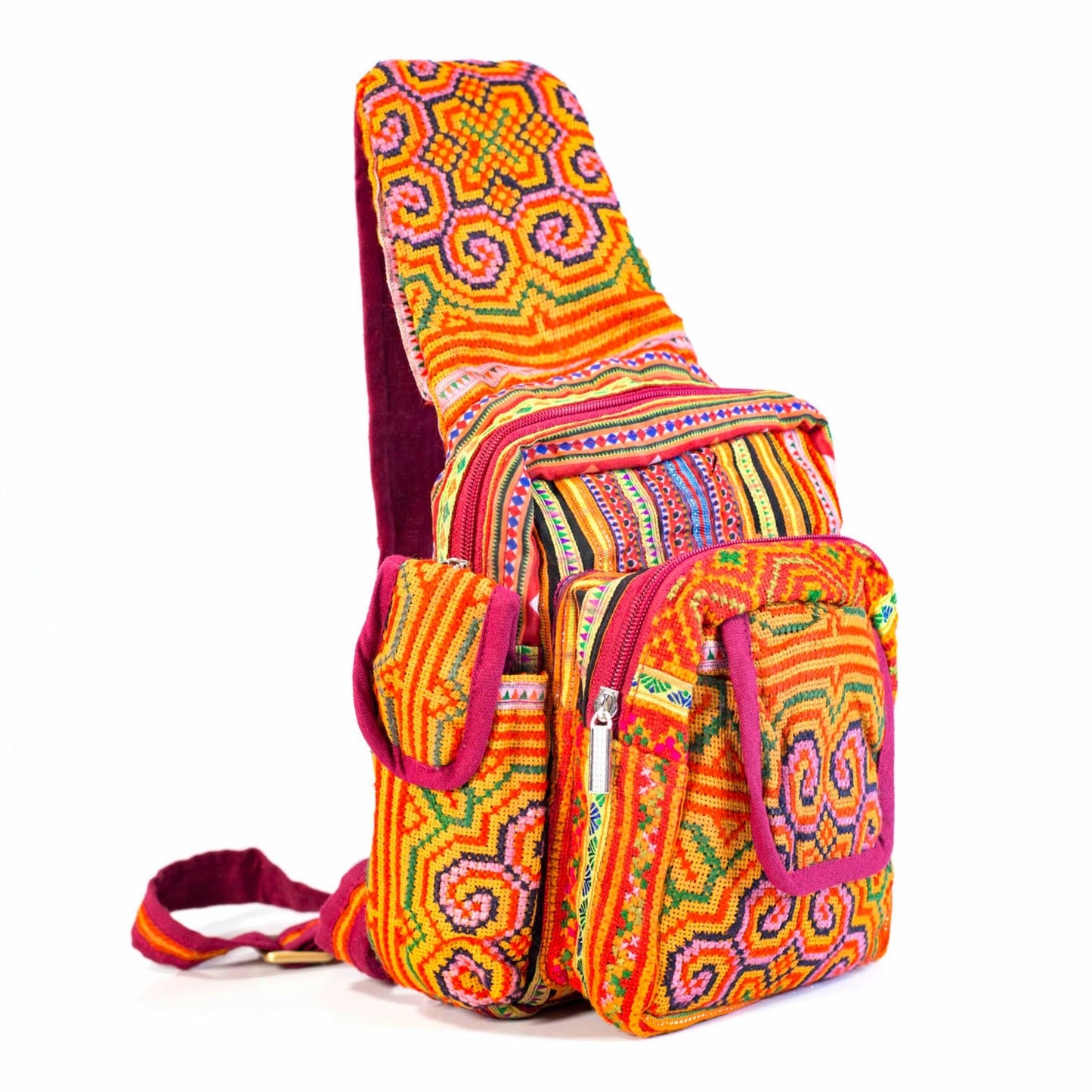 Red Starburst H’Mong – Boho Hemp Sling Bag