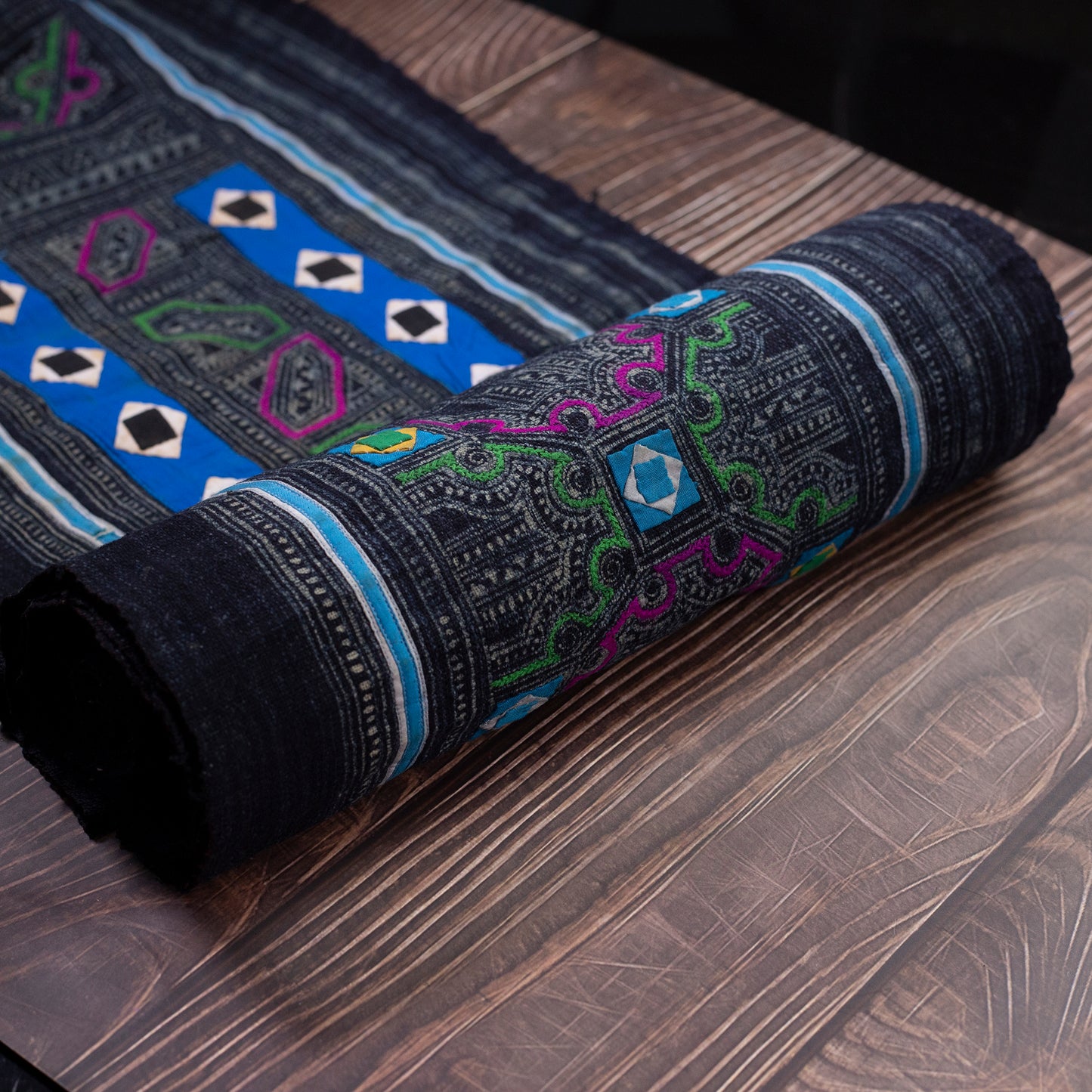Blue-Black H’mong – Geometric Hemp Textile