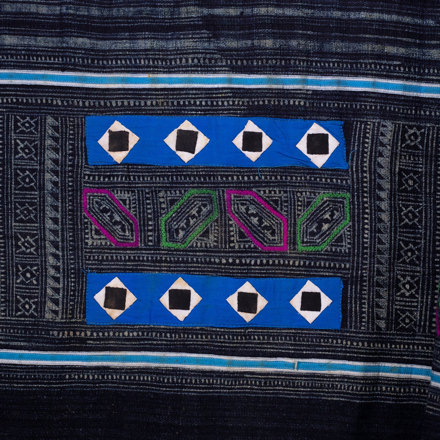 Blue-Black H’mong – Geometric Hemp Textile